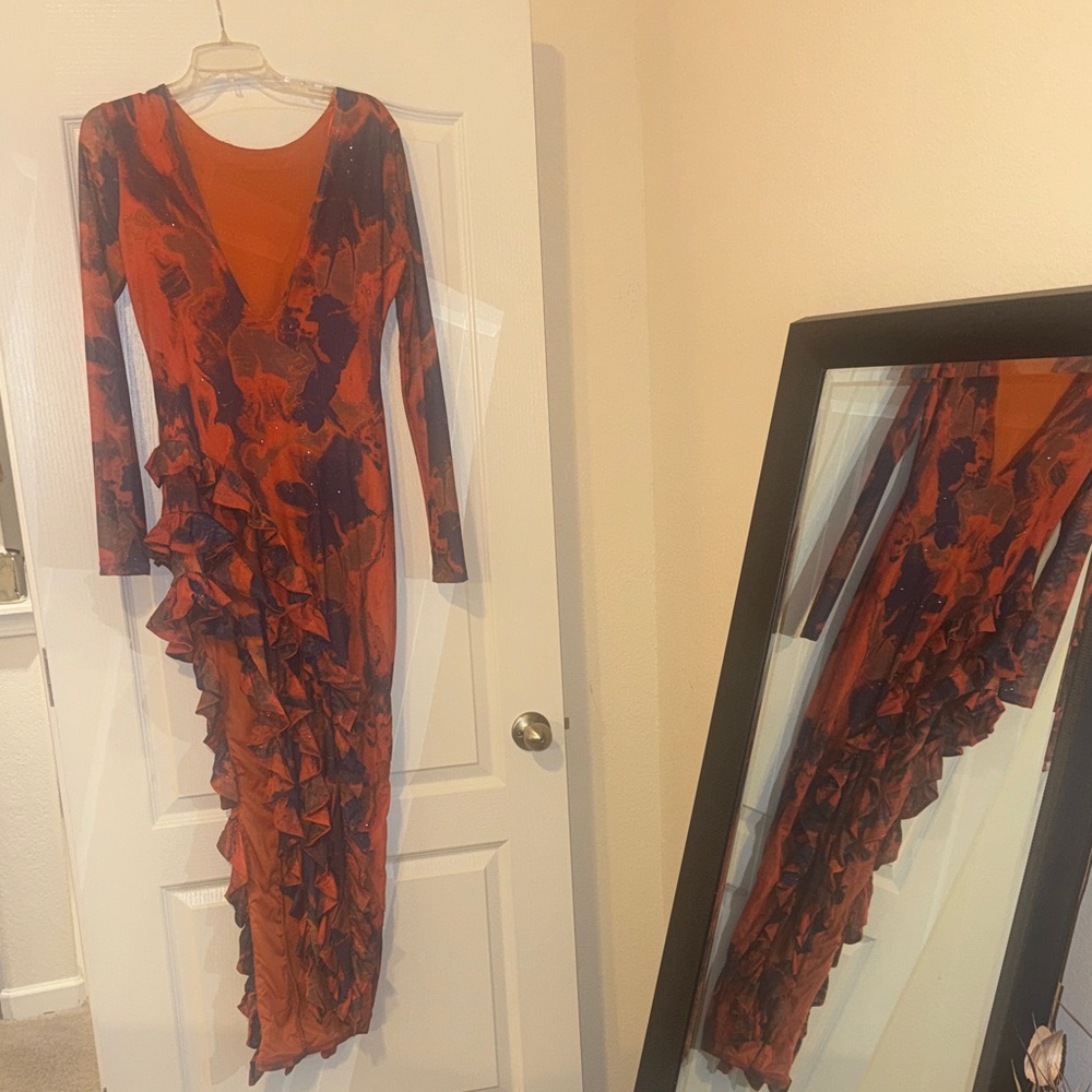 Fashion Nova Red and Purple Long Sleeve Dress